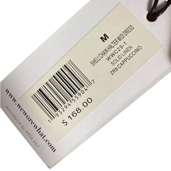 WeWoreWhat Brown Shell Chain Halter Beach Resort Linen Midi Dress Size Medium - Picture 5 of 8